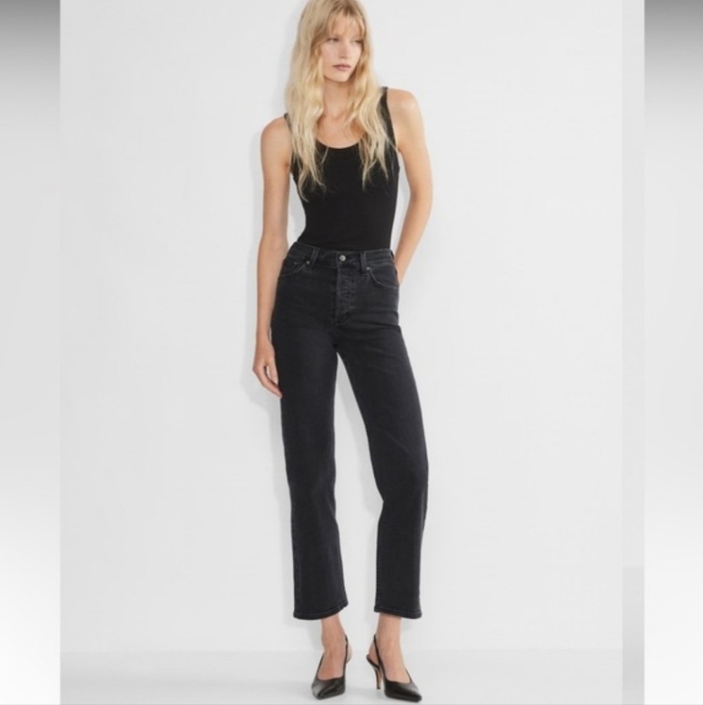 Denim Forum Aritzia The Arlo High Rise Straight Jeans Size 23 Women Washed Black